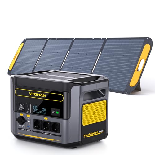 VTOMAN 1000W Tragbare Powerstation mit 200W Solarpanel - 828Wh LiFePO4 Solar Generator und Schnellladung in 1 Std. 3 x 1000W AC Ausgänge(Spitze 2000W), 100W USB-C für Reise Camping Notfälle Hause von VTOMAN