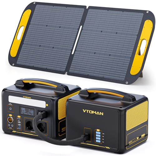 VTOMAN 939Wh Tragbare Powerstation Bündel mit Extra Batterie & 110W Solarpanel Eingeschlossen - Bis zu 1200W Solarstromgenerator für Startseite Backup, Netzunabhängig, Camping, Straße Reise, Notfälle von VTOMAN