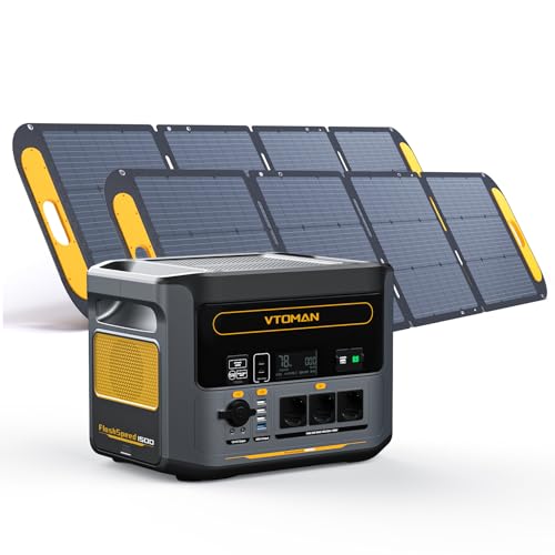 VTOMAN FlashSpeed 1500 Tragbare Powerstation 1548Wh mit 2 * 220W Pro Solarpanel, LiFePO4 Powerstation Solar Generator, 230V/1500W AC Ausgang/Eingang, USV Funktion, Schnelle Vollladung in 1 Stunde von VTOMAN