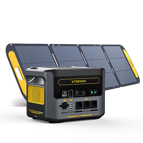 VTOMAN FlashSpeed 1500 Tragbare Powerstation 1548Wh mit 1 * 220W Pro Solarpanel, LiFePO4 Powerstation Solar Generator, 230V/1500W AC Ausgang/Eingang, USV Funktion, Schnelle Vollladung in 1 Stunde von VTOMAN