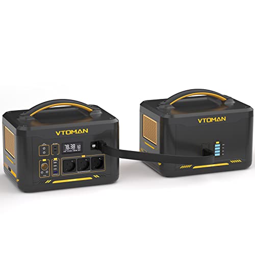 VTOMAN Jump 1000 Powerstation mit Jump 1500 Zusatzbatterie, 1000W / 2956Wh LiFePO4-Solargenerator mit 1000 W Konstantleistung, geregelte 12V DC, PD 100W Typ-C für Wohnmobil-/Van-Camping zu Hause von VTOMAN