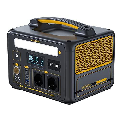 VTOMAN Jump 600X Tragbare Powerstation 600W, 299Wh LiFePO4 Solar Generator mit erweiterbarer Kapazität, 2×Pure Sine Wave 600W (Surge 1200W) AC Ausgänge, PD 60W USB-C, 3×Regulated 12V/10A DC von VTOMAN