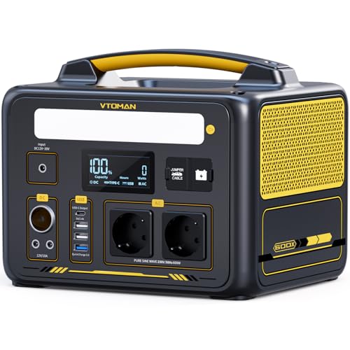 VTOMAN Jump 600X Tragbare Powerstation 600W - 299Wh Solar Generator LiFePO4 Batterie Stromgenerator Mobile mit 2x 600W (1200W Spitze), Erweiterbare Kapazität für Garten Camping Wohnmobil Notfall von VTOMAN