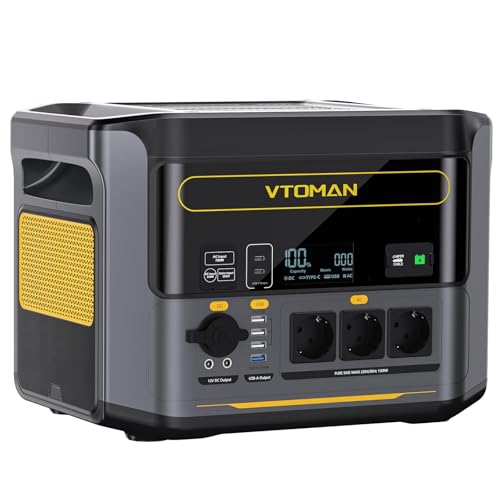 VTOMAN Tragbare Powerstation 1000W (2000W Spitze), 828Wh LiFePO4 Solargenerator, 0-80% in 1 Stunde Schnellladung, Erweiterbar bis 2376Wh, 100W USB-C Ausgang Für Notfall, Camping, Reise, Wohnmobil von VTOMAN