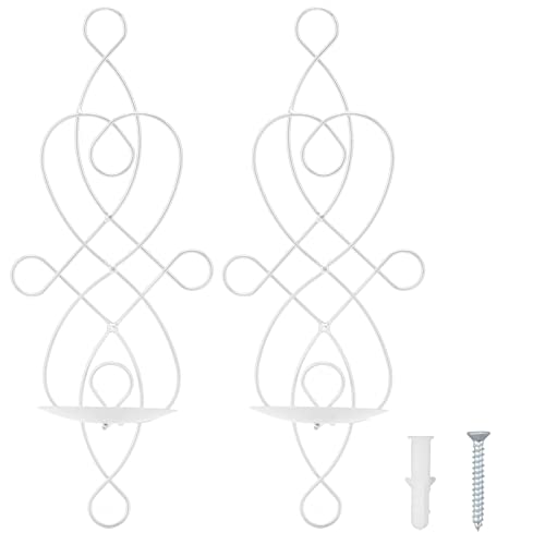 VTOSEN 2 Sets Eisen-Wandkerzenhalter, Metall-Wandleuchter-Kerzenhalter Für Schlafzimmer Und Esszimmer, Hängende Wandkerzenhalter, Stilvoller Metall-Wandkerzenhalter(Weiß) von VTOSEN