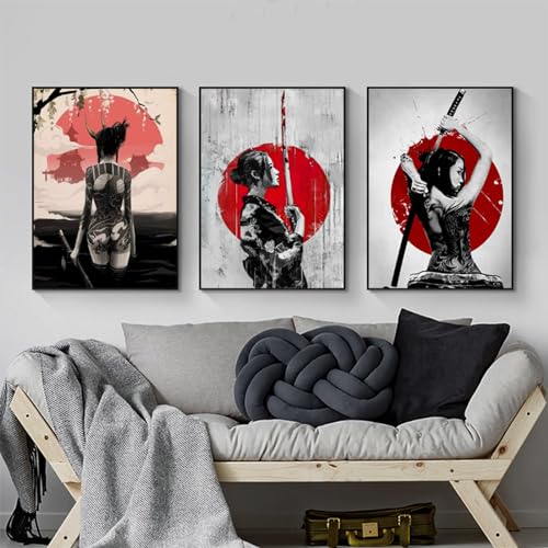 VTRXEG Japanische Frau Samurai Poster, Japanische Samurai Bilder, Modern Home Wanddekoration Gemälde Ohne Rahmen (A,3x40x60cm) von VTRXEG