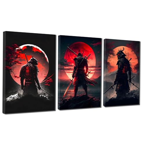 VTRXEG Japanische Samurai Bilder, Rot Samurai Portrait Kunstdrucke Poster Set,Modern Wohnzimmer Schlafzimmer Dekoration Poster Unframed (3x20x30cm,Samurai-2) von VTRXEG