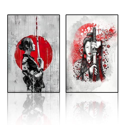 VTRXEG Japanische Samurai Bilder,Japanische Frau Samurai Portrait Poster, Für Wohnzimmer Schlafzimmer Dekorative Poster Ungerahmt (A,2x40x60cm) von VTRXEG