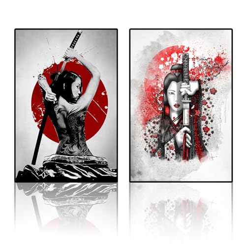 VTRXEG Japanische Samurai Bilder,Japanische Frau Samurai Portrait Poster, Für Wohnzimmer Schlafzimmer Dekorative Poster Ungerahmt (B,2x50x70cm) von VTRXEG