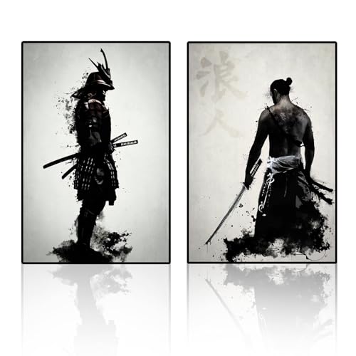 VTRXEG Japanische Samurai Bilder,Schwarz Und Weiß Japanische Samurai Portrait Poster Für Wohnzimmer Wanddekoration Ungerahmt (C,2x30x40cm) von VTRXEG