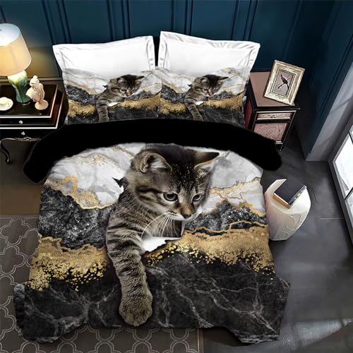 VTRXEG Katzen Bettwäsche 135x200,3D Katzenmotiv Mikrofaser Bettbezug, Haustier Katze Bettwäsche Sets 3teilig,mit Reißverschluss + 2 Kissenbezüge 50 x 75cm (B, 135x200cm) von VTRXEG