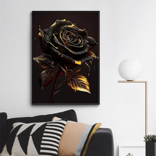 VTRXEG Leinwand Bilder Schwarz Gold Blume, Schwarz Gold Blume Poster, Modernes Wohnzimmer Schlafzimmer Wanddekoration Gemälde Unframed (80x120cm) von VTRXEG