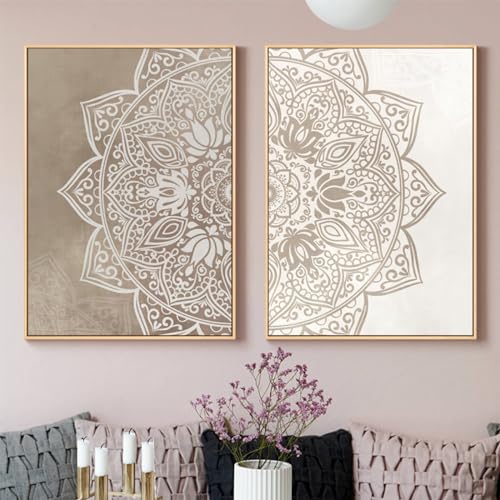 VTRXEG Mandala Bilder Beige Poster & Kunstdrucke Wandbilder Wohnzimmer Modern Dekoration Ungerahmt (2x30x40cm) von VTRXEG