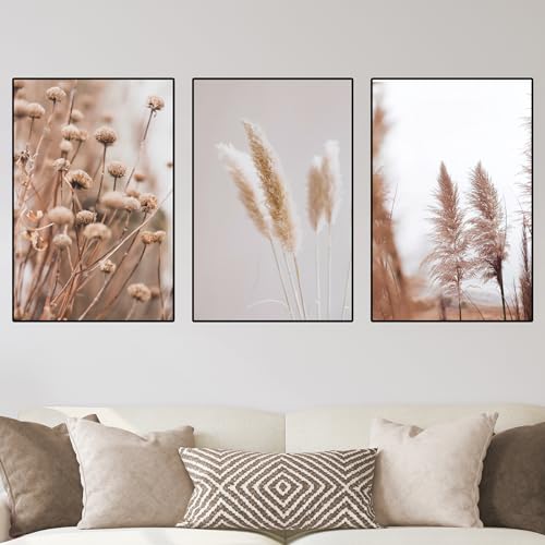 VTRXEG Pampasgras Bilder Poster Set,Beige Pampas Wandbilder Poster Moderne Nordic Wand Deko Bilder,Für Wohnzimmer Wanddekoration Ungerahmt (A,3x30x40cm) von VTRXEG