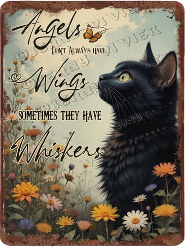 Schwarze Katze Vintage Metall Wandschild Engel und Schnurrhaare Zitat Blumengarten Design Gedenkgeschenke 20,3 x 30,5 cm Aluminium Schwarze Katze Vintage Metall Wandschild Engel und Schnurrhaare Zitat Blumengarten Design Gedenkgeschenke 20,3 x 30,5 cm Aluminium von VTRZHPKO