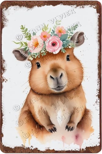 Wasserfarben-Capybara-Dekor, lustiges Capybara-Metall-Blechschild mit Blumenkrone, 20,3 x 30,5 cm, Kinderzimmer-Dekoration, Geschenk zum Einzug Wasserfarben-Capybara-Dekor, lustiges Capybara-Metall-Blechschild mit Blumenkrone, 20,3 x 30,5 cm, Kinderzimmer-Dekoration, Geschenk zum Einzug von VTRZHPKO