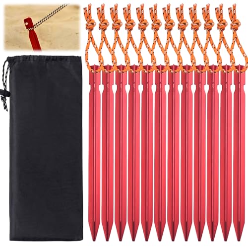 12 Pcs HeringeZelt,Zeltheringe,Heringe,Sandheringe Strand,Zelt Hering,Zeltheringe Aus Aluminiumlegierung Mit Kordelzug,Für Harte Böden, Camping Zelthering, Heringe Erdnägel Für Zelt Vorzelt (Rot) von VTYTZZ