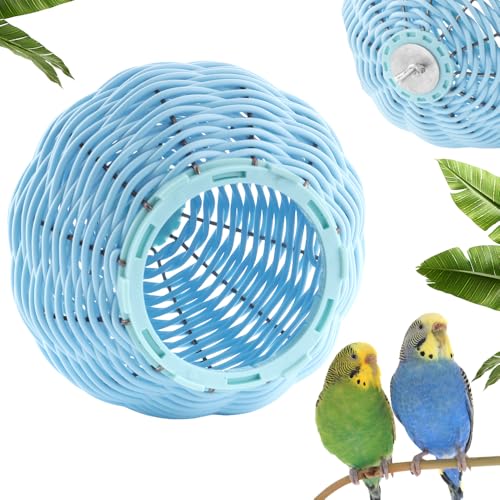 VTurboWay Rattan-Vogelnest Kaufestes Nest Haus Papageien-Ei-Legebett Brutnest für Vogel Papagei Lovebird Kanarienvogel Wellensittich Finken (blau) von VTurboWay
