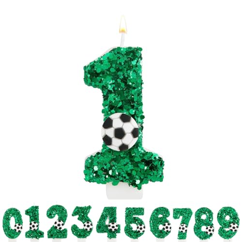 Geburtstagskerzen Zahlen 1, VUCDXOP 5cm Grün Fußball Geburtstagskerzen 1, 3D Geburtstagskerzen, Geburtstag Tortendeko, Geburtstag Kuchendeko, Geburtstag Kerzen Kinder für Geburtstag Jahrestag Partys von VUCDXOP