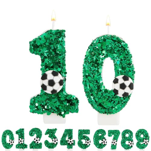 Geburtstagskerzen Zahlen 10, VUCDXOP 5cm Grün Fußball Geburtstagskerzen, 3D Geburtstagskerzen, Geburtstag Tortendeko, Geburtstag Kuchendeko, Geburtstag Kerzen Kinder für Geburtstag Jahrestag Partys von VUCDXOP