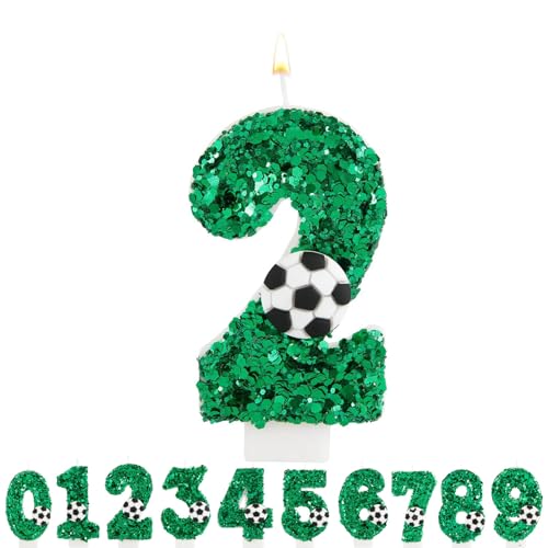 Geburtstagskerzen Zahlen 2, VUCDXOP 5cm Grün Fußball Geburtstagskerzen 2, 3D Geburtstagskerzen, Geburtstag Tortendeko, Geburtstag Kuchendeko, Geburtstag Kerzen Kinder für Geburtstag Jahrestag Partys von VUCDXOP