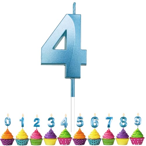 Geburtstagskerzen Zahlen 4, VUCDXOP 5cm Blau Geburtstagskerzen 4, 3D Geburtstagskerzen, Geburtstag Tortendeko, Geburtstag Kuchendeko, Geburtstag Kerzen Kinder für Geburtstag Jahrestag Partys von VUCDXOP