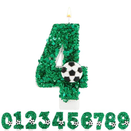 Geburtstagskerzen Zahlen 4, VUCDXOP 5cm Grün Fußball Geburtstagskerzen 4, 3D Geburtstagskerzen, Geburtstag Tortendeko, Geburtstag Kuchendeko, Geburtstag Kerzen Kinder für Geburtstag Jahrestag Partys von VUCDXOP