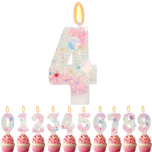 Geburtstagskerzen Zahlen 4, VUCDXOP 5cm Rosa Schale Geburtstagskerzen 4, 3D Geburtstagskerzen, Geburtstag Tortendeko, Geburtstag Kuchendeko, Geburtstag Kerzen Kinder für Geburtstag Jahrestag Partys von VUCDXOP