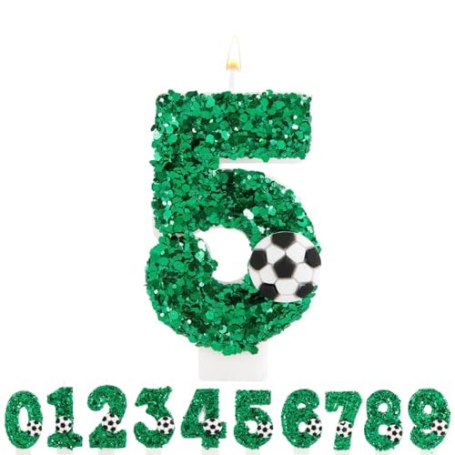 Geburtstagskerzen Zahlen 5, VUCDXOP 5cm Grün Fußball Geburtstagskerzen 5, 3D Geburtstagskerzen, Geburtstag Tortendeko, Geburtstag Kuchendeko, Geburtstag Kerzen Kinder für Geburtstag Jahrestag Partys von VUCDXOP