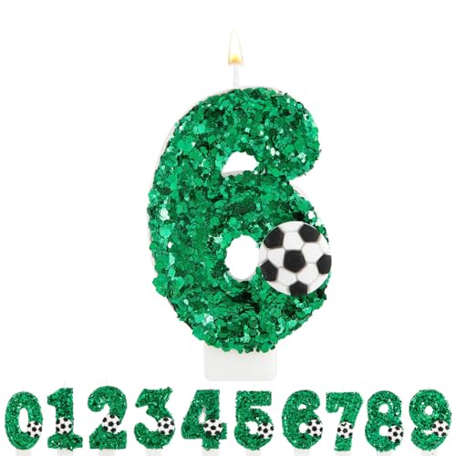 Geburtstagskerzen Zahlen 6, VUCDXOP 5cm Grün Fußball Geburtstagskerzen 6, 3D Geburtstagskerzen, Geburtstag Tortendeko, Geburtstag Kuchendeko, Geburtstag Kerzen Kinder für Geburtstag Jahrestag Partys von VUCDXOP