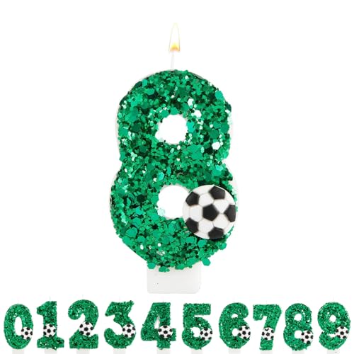 Geburtstagskerzen Zahlen 8, VUCDXOP 5cm Grün Fußball Geburtstagskerzen 8, 3D Geburtstagskerzen, Geburtstag Tortendeko, Geburtstag Kuchendeko, Geburtstag Kerzen Kinder für Geburtstag Jahrestag Partys von VUCDXOP