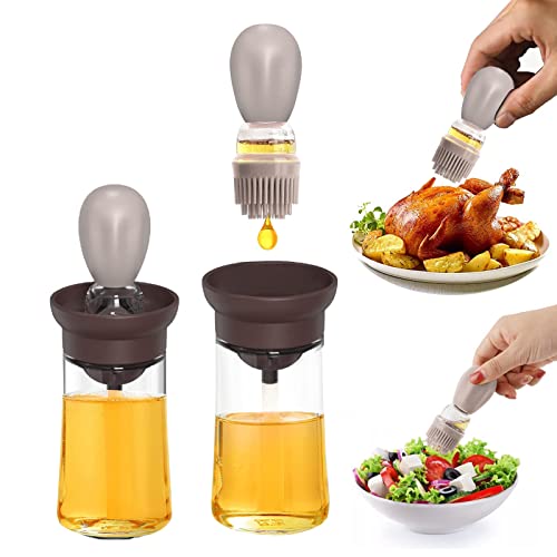 Ölflasche Mit Pinsel, VUCDXOP 6 oz 2 In 1 Silikon-Backpinsel Mit Skala Auslaufsicheres Glas Ölspender Flexxibel Küchen-Pinsel Mit Silikon-Borsten Für Speiseöl, Olivenöl, Salat, Bbq, Pasta, Grillen von VUCDXOP