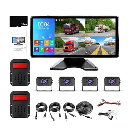 VUIUYOIES 10,36 Zoll 4 Kanal Smart Toter Winkel Radar BSD Alarm Bus Armaturenbrett Bus High Definition Video, Mit 32 GB Karte von VUIUYOIES