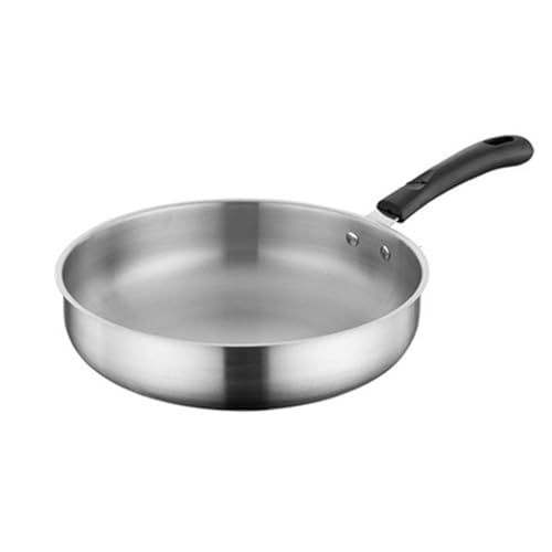 VUIUYOIES Haushaltsbratpfanne, dick, für Anti Tropfen und Langlebigkeit, Edelstahl, Pfanne mit flachem Boden, Edelstahl, Eintopf und Eintopf, 24cm von VUIUYOIES