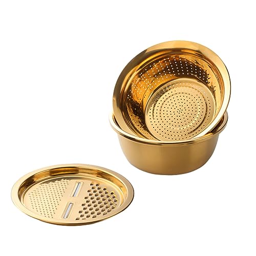 VUIUYOIES Küchensieb mit Schüssel, feinmaschiger Korb sorgt für einfaches Sieben und Waschen, Edelstahlspüle, Edelstahl, Gold von VUIUYOIES