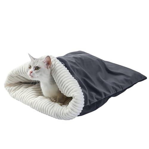 Katzen Schlafsack, Schlafsack Hund, Katze 𝗦𝗰𝗵𝗹𝗮𝗳𝘀𝗮𝗰𝗸, Weicher 𝗦𝗰𝗵𝗹𝗮𝗳𝘀𝗮𝗰𝗸 Für 𝗞𝗮𝘁𝘇𝗲𝗻, Haustiernest Für Katzen Und Hunde, Plüsch 𝗦𝗰𝗵𝗹𝗮𝗳𝘀𝗮𝗰𝗸 Zum Kuscheln (Grau) von VUKHWX