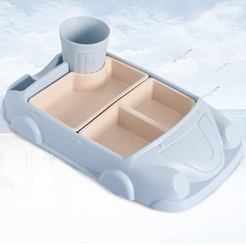 Kinder-Esszimmer-Set in Auto-Form, Auto-Abendessen mit separaten Tellern, Besteck und Wasserbecher für Jungen und Mädchen, Teller-Sets aus Faser-Kunststoff für Küche und Esstisch (Hellblau) von VUKHWX