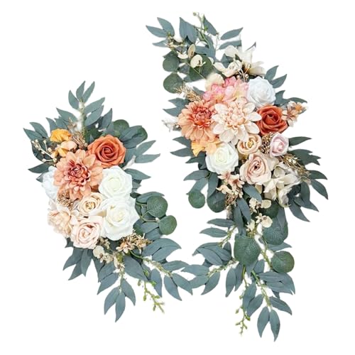 Künstliches Hochzeitsbogen Blumen Set, künstliche Rosen Blumen Swag, Eukalyptus Blättern, Dekorative Girlande mit Rosen Pfingstrose, künstliche Blumen Girlande mit Bändern (A) von VUKHWX
