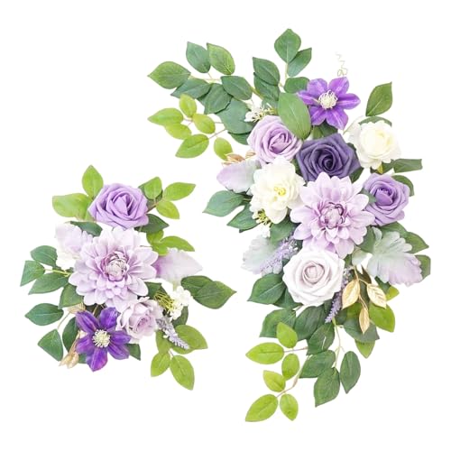 Künstliches Hochzeitsbogen Blumen Set, künstliche Rosen Blumen Swag, Eukalyptus Blättern, Dekorative Girlande mit Rosen Pfingstrose, künstliche Blumen Girlande mit Bändern (F) von VUKHWX