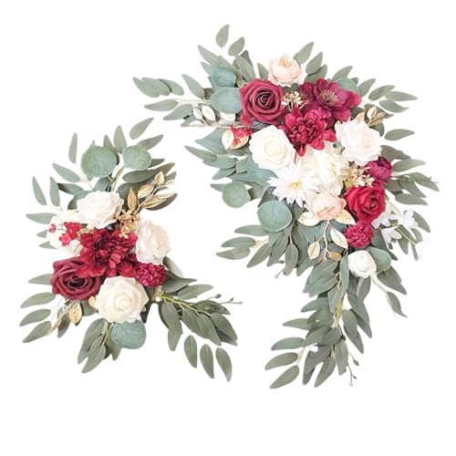 Künstliches Hochzeitsbogen Blumen Set, künstliche Rosen Blumen Swag, Eukalyptus Blättern, Dekorative Girlande mit Rosen Pfingstrose, künstliche Blumen Girlande mit Bändern (G) von VUKHWX