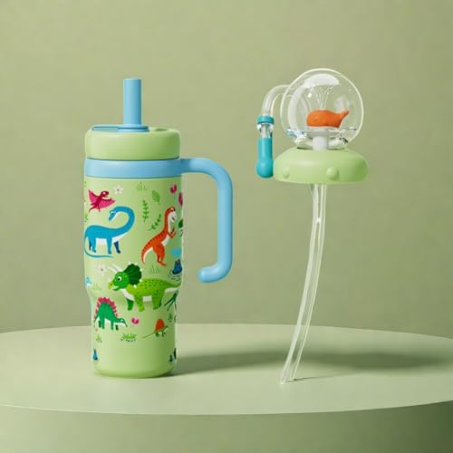 Walbrunnenbecher aus Edelstahl mit Griff, zwei Deckeln, auslaufsicher, spülmaschinenfest, niedlich und perfekt für Kinder, Jugendliche und Erwachsene. Walbecher, 680 ml Trinkbecher mit Walspritzer von VUKHWX