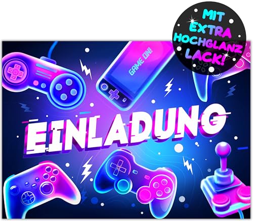 VULAVA 12x Gaming Einladungskarten für Jungen Mädchen - die Gamer Party Einladung für Jungen Mädchen Kinder Geburtstag Einladung Video-Spiel Game-Controller Spieleabend von VULAVA