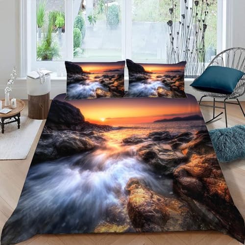 Bettwäsche 135x200 Berge Wasserfälle Bettbezug mit Reißverschluss 100% Mikrofaser Bettwäsche-Sets für Junge Mädchen 3D Druck Natürliche Landschaft Kinderbettwäsche mit 2 Kissenbezüge 80x80cm Sommer von VULORA