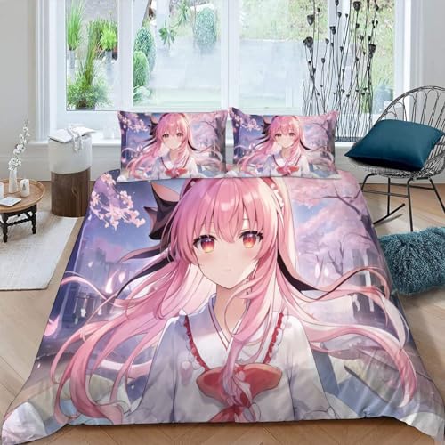 Bettwäsche 135x200 Manga Japan Bettbezug mit Reißverschluss 100% Mikrofaser Bettwäsche-Sets für Junge Mädchen 3D Druck Manga-Fan Zweidimensional Kinderbettwäsche mit 2 Kissenbezüge 80x80cm Winter von VULORA