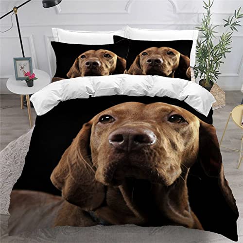 Bettwäsche 135x200 Vizsla Ungarn Bettbezug mit Reißverschluss 100% Mikrofaser Bettwäsche-Sets für Junge Mädchen 3D Druck Haustier Hund Kinderbettwäsche mit 2 Kissenbezüge 80x80cm Winter von VULORA