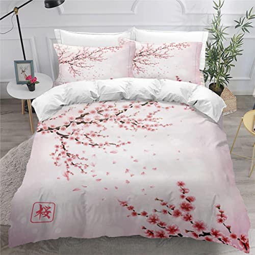 Bettwäsche-Sets 155x220 Winter Japanische Kirschblüten 3D Motiv Landschaft Bettbezug für Kinder Mädchen Teenager Flauschig Mikrofaser Bettwaren 3Teilig mit Reißverschluss und 2 Kissenbezüge 80x80 von VULORA
