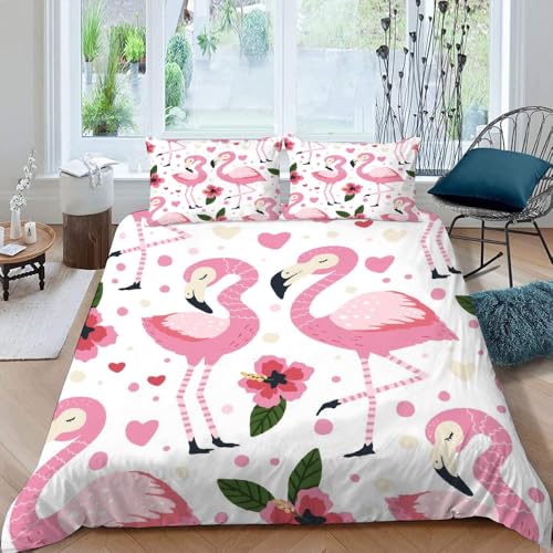 VULORA Bettwäsche 135x200 Flamingo Bettbezug mit Reißverschluss 100% Mikrofaser Bettwäsche-Sets für Junge Mädchen 3D Druck Rosa Cartoon Tiere Kinderbettwäsche mit 2 Kissenbezüge 80x80cm Sommer VULORA Bettwäsche 135x200 Flamingo Bettbezug mit Reißverschluss 100% Mikrofaser Bettwäsche-Sets für Junge Mädchen 3D Druck Rosa Cartoon Tiere Kinderbettwäsche mit 2 Kissenbezüge 80x80cm Sommer von VULORA