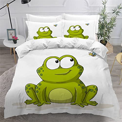 VULORA Bettwäsche 135x200 Frosch Bettbezug mit Reißverschluss 100% Mikrofaser Bettwäsche-Sets für Junge Mädchen 3D Druck Cartoon-Tiere Kinderbettwäsche mit 2 Kissenbezüge 80x80cm Winter von VULORA