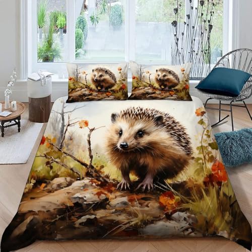 VULORA Bettwäsche 135x200 Igel Bettbezug mit Reißverschluss 100% Mikrofaser Bettwäsche-Sets für Junge Mädchen 3D Druck Blumen Tiere Kinderbettwäsche mit 2 Kissenbezüge 80x80cm Sommer A340 von VULORA