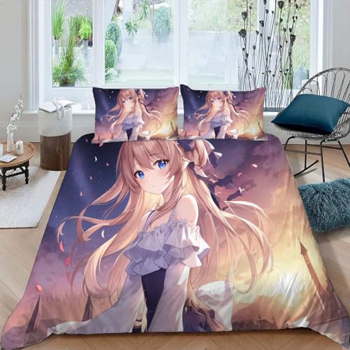 VULORA Bettwäsche 135x200 Japan Manga Bettbezug mit Reißverschluss 100% Mikrofaser Bettwäsche-Sets für Junge Mädchen 3D Druck Anime Girl Kinderbettwäsche mit 2 Kissenbezüge 80x80cm Winter von VULORA